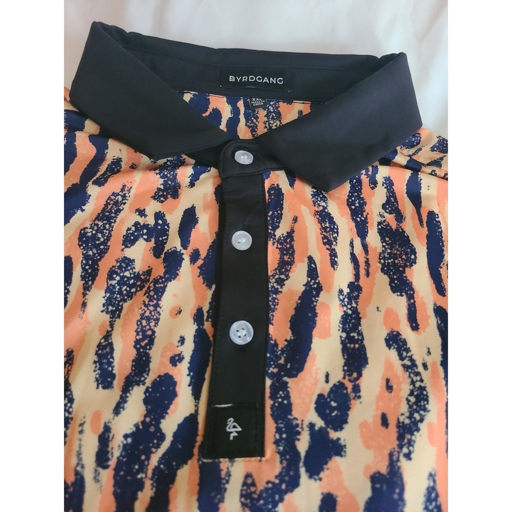 BYRDGANG Mens XXL Leopard Print Short Sleeve Golf Polo Shirt Colorful Collar - Picture 7 of 16